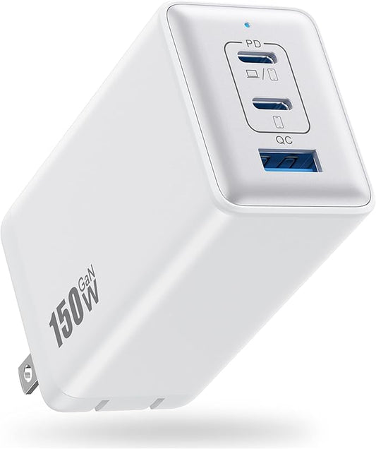 150W USB C Charger Block,GaN III Compact Foldable Wall Charger 3 Port Fast Charging Station,PD QC PPS Portable USB C Hub 100W Laptop Adapter for MacBook Pro/Air,iPad,iPhone 16/Pro,Galaxy S24,Dell etc