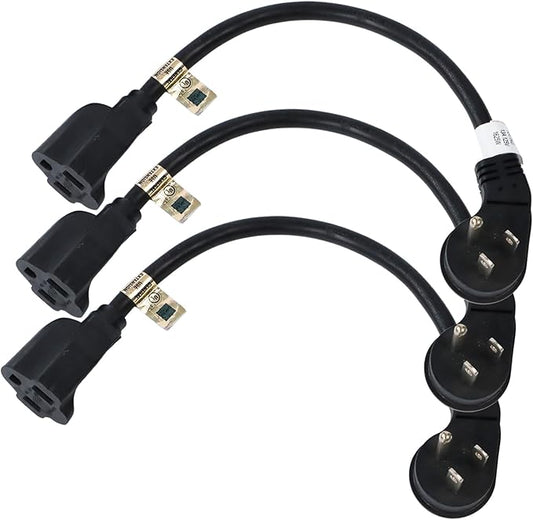EP 3 Pack 1 Ft Flat Plug Extension Cord, 16 AWG 3 Prong Grounded Black Low Profile Extension Cable for Indoor
