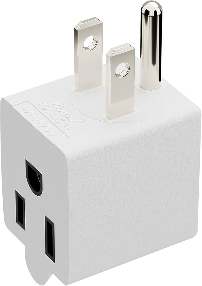 90 Degree Adapter Right Angled Upward Angled USA 3-Prong Male-Female Adapter, Plugrand 90 Degree Angled USA Male Female Adapter, 5-15P to 5-15R Direction Changer Space Save Adapter White PA-0170UW