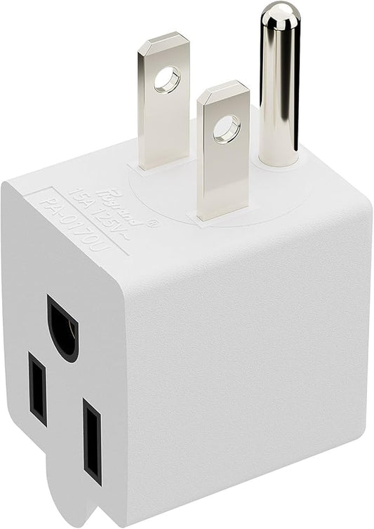 90 Degree Adapter Right Angled Upward Angled USA 3-Prong Male-Female Adapter, Plugrand 90 Degree Angled USA Male Female Adapter, 5-15P to 5-15R Direction Changer Space Save Adapter White PA-0170UW