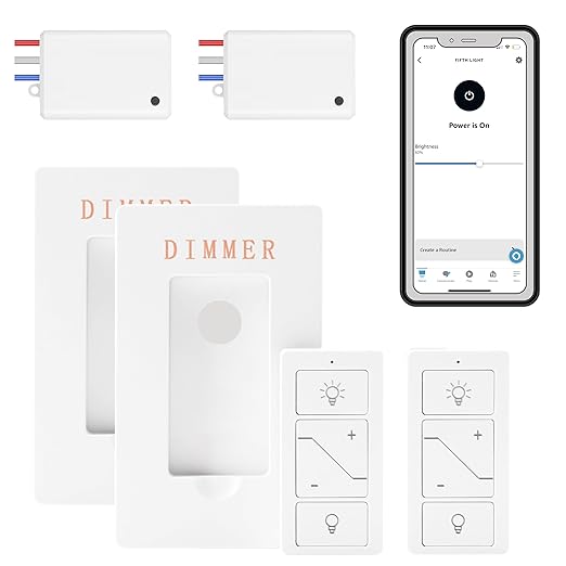 Wireless Dimmer Light Switch and Receiver Compatible With Alexa - Smart Wall Switch for Ceiling Lights, Fans, Lamps
