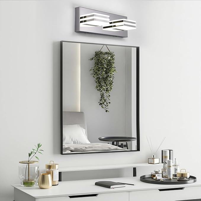 LED Vanity Light Bar 2 light Bathroom Mirror Light Fixtures Modern 12W Bath Lamps Over Mirror 14 Inch Bathroom Wall Lighting Fixtures Chrome Restroom Lights Fixtures over Sink Acrylic Vanity Sconces