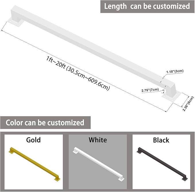 5FT White Iron Hand Railing, Sturdy Safety Staircase Handrails Wall Mount, 500lbs Load Capacity Industrial Iron Railing Pipe Handrail for Indoor Stairs, Outdoor Deck Loft Porch, Non-Slip and Rust