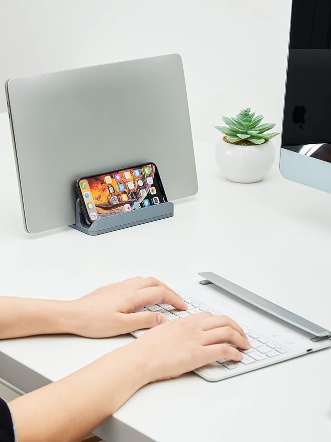 JARLINK 2-in-1 Design Vertical Laptop Stand Holder, Aluminum Laptop Stand for Desk with Adjustable Dock, Space-Saving Organizer Compatible with All MacBook, Samsung, HP, Dell, Chrome Book,Gray