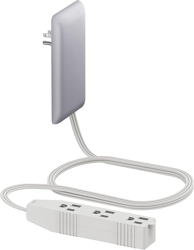 LIDER Flat-Face Outlet Extender with 3 Receptacles, Ultra-Thin Wall Plate Plug with Cord Extender and 3-Outlet Power Strip, 3ft Cord, ETL Listed, LWE3-315-SV, Silver