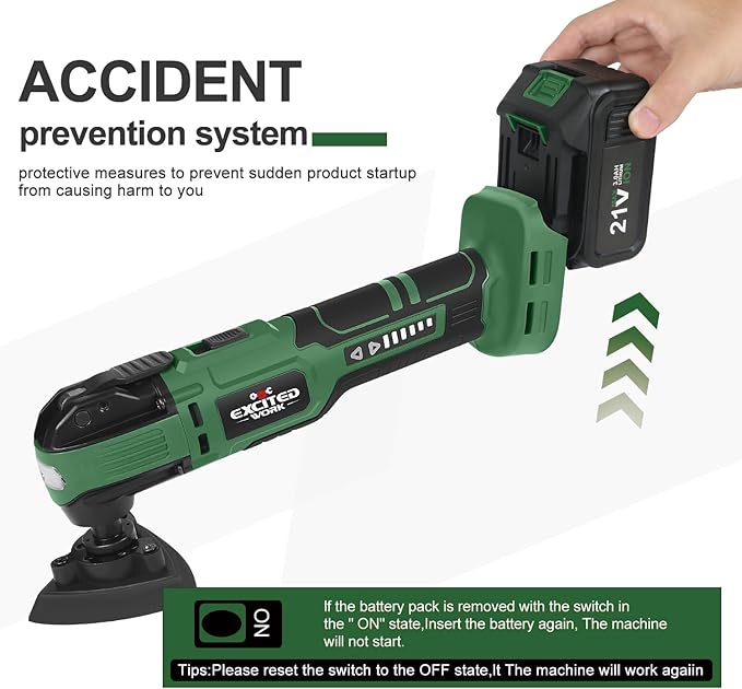 21V Cordless Oscillating Tool Kits, Brushless Oscillating Multitool with 6-variable speed, 2X3.0 Ah Battery and accessories for Cutting, Grinding, Scraping, Sanding