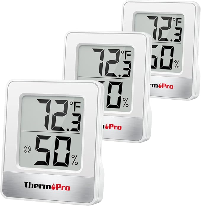 ThermoPro TP49 3 Pieces Digital Hygrometer Indoor Thermometer Humidity Meter Mini Hygrometer with Temperature and Humidity Monitor Outdoor and Room Thermometer Weather Station