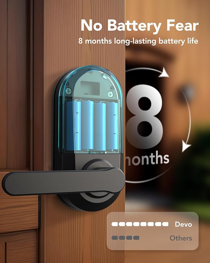 Devo G7 Smart Door Lock with Handle, Keyless Entry Door Lock, Touchscreen Keypad Deadbolt, Fingerprint Door Knob, Built-in-Wi-Fi, APP Remote Control, Auto Lock, Easy Installation