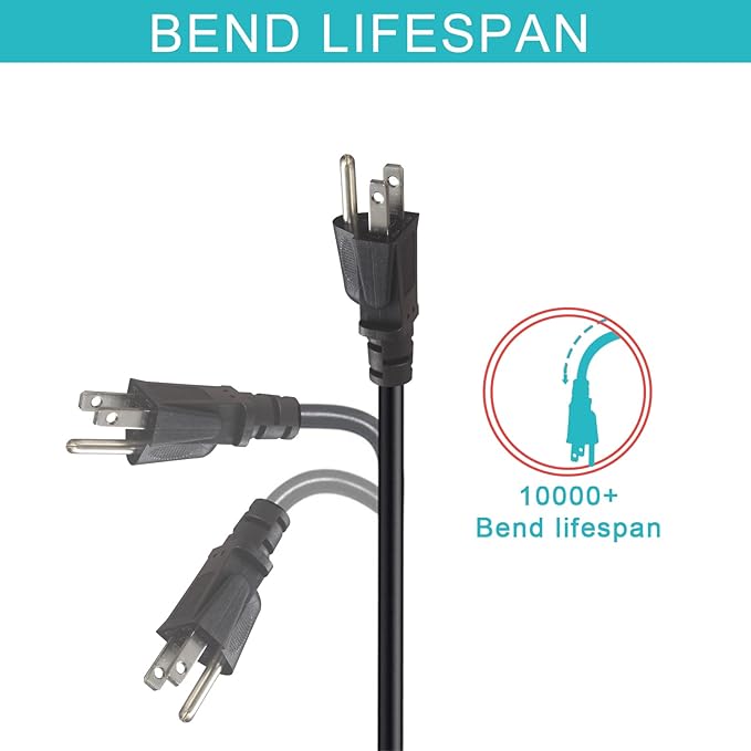 1FT Short Power Extension Cord 1FT - Short 3 Prong Extension Cord Outlet Saver Indoor SJT 16 AWG Heavy Duty 1 Foot AC Power Extensions Cable with NEMA 5-15P to NEMA 5-15R Connector (1PACK)