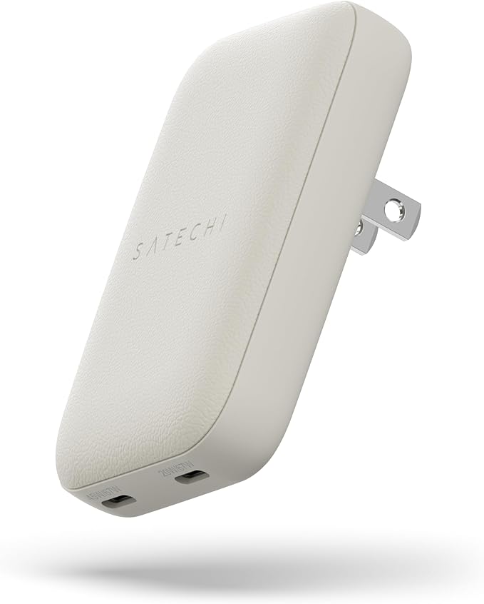 Satechi OntheGo 67W Wall Charger, GaN USB C Travel Charger with 2 USB-C PD Fast Charging Ports, for MacBook Pro/Air, iPad Pro/Air, iPhone 16, Steam Deck, Galaxy, Windows – Sand