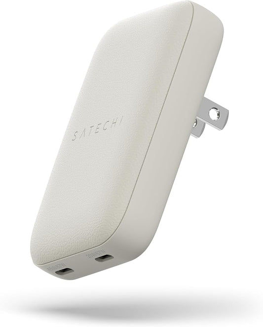 Satechi OntheGo 67W Wall Charger, GaN USB C Travel Charger with 2 USB-C PD Fast Charging Ports, for MacBook Pro/Air, iPad Pro/Air, iPhone 16, Steam Deck, Galaxy, Windows – Sand