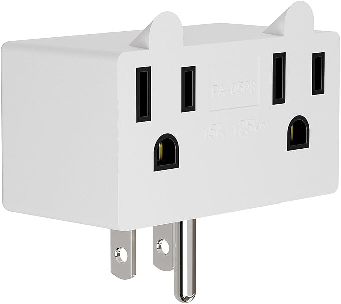 PA-0508W 90 Degree Right Angled USA Male-Female Power Adapter, 5-15P to 2 * 5-15R Direction Changer Space Save Adapter White