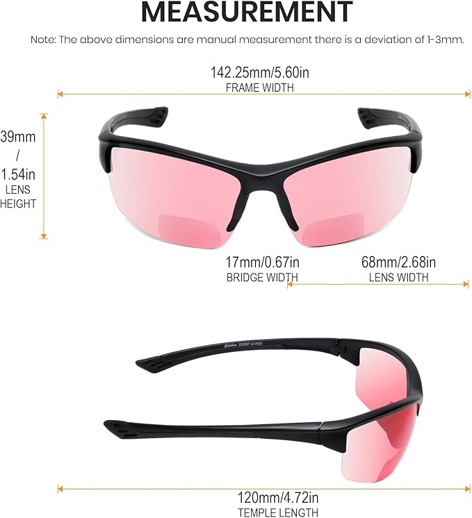 Calabria Sport 202BF Bifocal Reading Safety Glasses Readers Men Women Anti Fog Wrap Around Tinted UV Protection Semi-Rimless