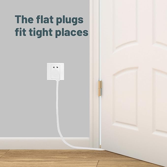 Indoor Flat Plug White Extension Cord 12ft, UL Listed, 16/3 SJTW 3 Prong Heavy Duty, 16 Gauge 13A Power Cord for Lights, Appliance, Home, Office