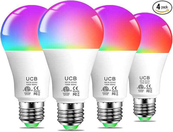 UCB Smart Light Bulbs 130W Equivalent, Color Changing Light Bulb, Work with Alexa Only, 16 Million Colors RGBWW, Music Sync, DIY Flash,1300LM A19 E26 Bluetooth Led Light Bulbs, No WiFi Required,4Pack