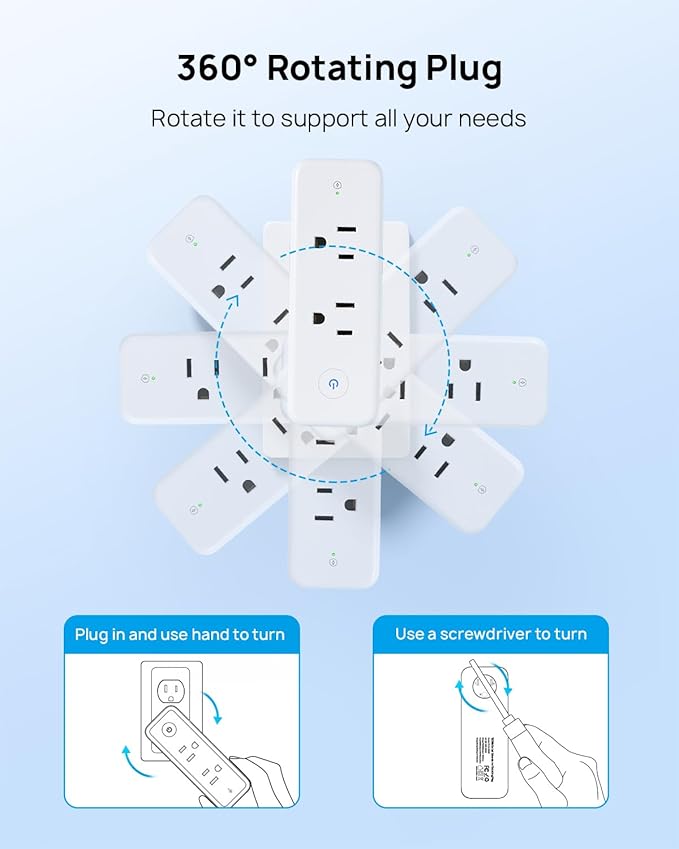 TROND Outlet Extender Surge Protector, 6 AC Outlet Splitter with 360° Rotating Plug, 1440J, 3-Sided Swivel Wall Plug Adapter with Power Switch, Multi Plug Expander for Home Office Travel