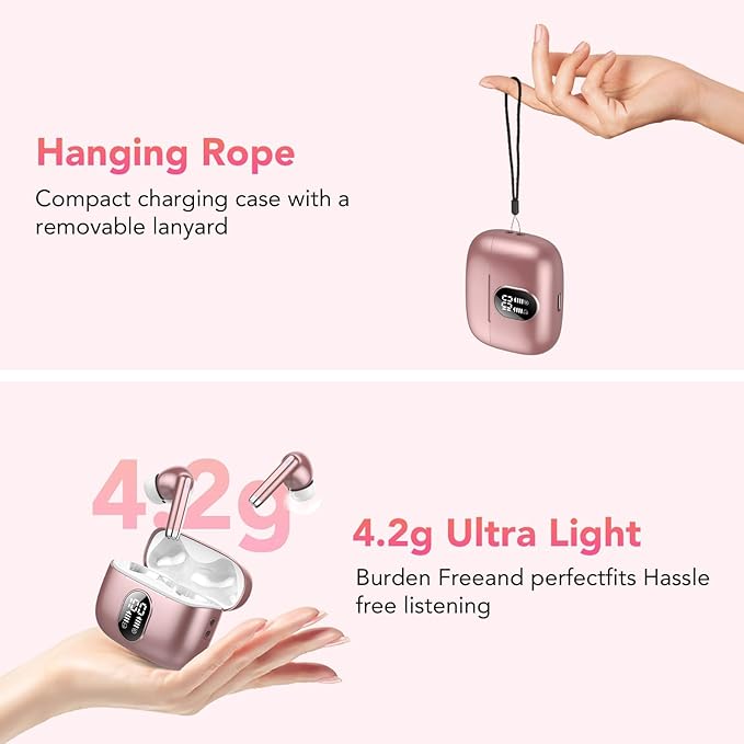 Wireless Earbuds, 2025 New Bluetooth 5.4 Headphones HiFi Stereo with 4 ENC Mic, 40H Mini Ear Buds In-Ear Noise Cancelling Earbuds with LED Screen, Ultra Light USB-C Bluetooth Earphones for Android iOS