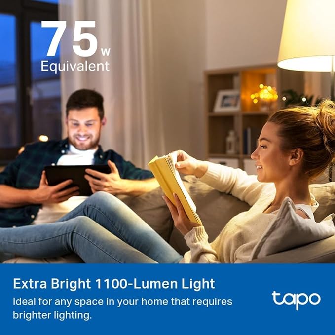 TP-Link Tapo Smart Light Bulbs, 1100 Lumens High Brightness(75W Equivalent), Matter-Certified, 16M Colors RGBW LED Bulb, Dimmable, CRI>90, Voice Control w/Siri, Alexa & Google Home, A19 E26 Tapo L535E
