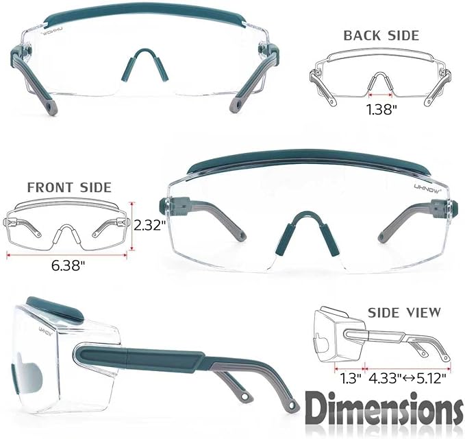 UKNOW Safety Goggles Over Glasses, Anti Fog Safety Glasses with Clear Wraparound Lens, ANSI Z87.1 Protective Eyewear