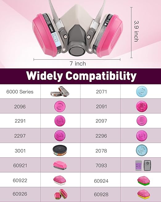 Respirator Mask with 60921 Filters - Reusable Half Face Cover Gas Mask Against Organic Vapors, Dust, Fumes Used for Woodworking, Painting, Chemical, Welding and Other Work Protection