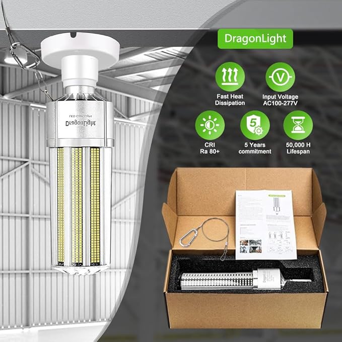 DragonLight 240W Commercial Grade Corn LED Light Bulb (1000 Watt Metal Halide/HID/HPS Replacement) E39 Large Mogul Base LED Lamp 5000K Daylight 32,400 LM for High Bay Area Lighting