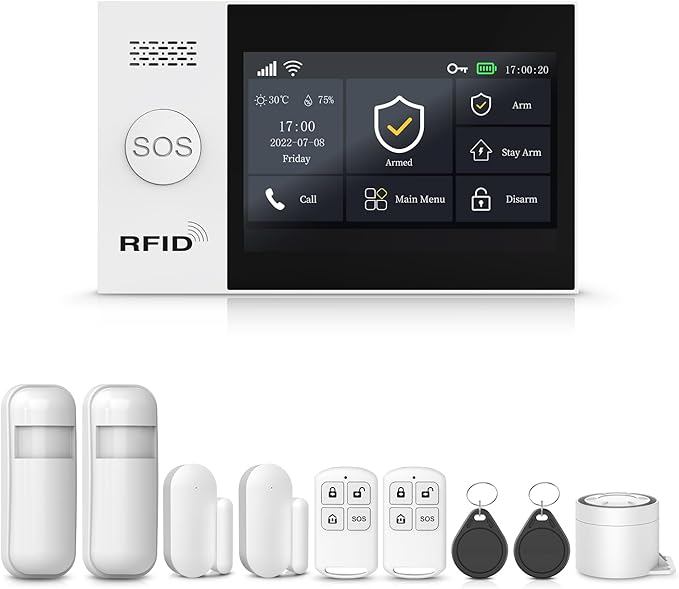 Home Security Systems,Wireless Alarm System with 4G SMS/Tuya App Instant Alerts,Motion Detector,Door Alarm Sensors,Remote,Work with Alexa and Google,10 Piece Kits for Home,Villa,No Monthly Fee
