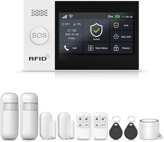 Home Security Systems,Wireless Alarm System with 4G SMS/Tuya App Instant Alerts,Motion Detector,Door Alarm Sensors,Remote,Work with Alexa and Google,10 Piece Kits for Home,Villa,No Monthly Fee