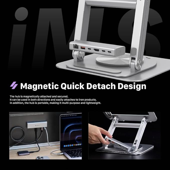 ADAM elements USB-C Stand Ultra/Laptop Docking Station – Hub Stand Ultra USB-C Magnetic 6in1 Hub for All MacBook, iPad & Laptop