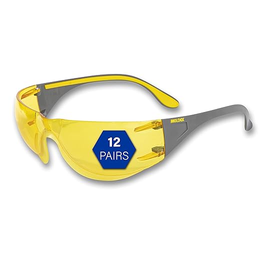 Adapt Moldex Safety Glasses (5002A-1), Amber Lens with Gray/Amber Temples, ANSI Z87.1 Certified, Anti-Fog, Scratch & UV Resistant, Unisex PPE Work Eyewear Protection for Men and Women (12-Pack)
