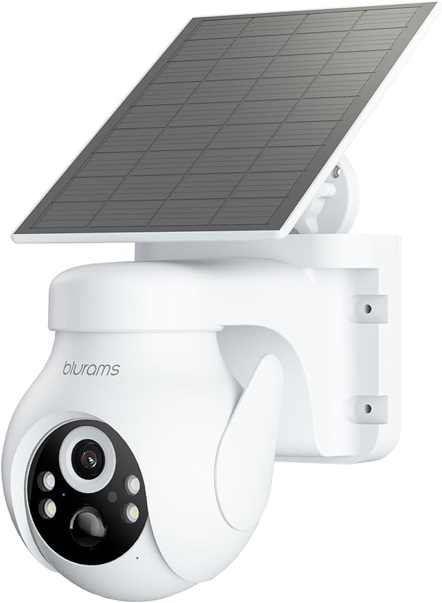 blurams Solar Outdoor Camera Wireless, 360° PTZ Security Cameras Wireless Outdoor with Human Auto Tracking, 2K IR/Color Night Vision, Battery Powered, 2.4GHz Only