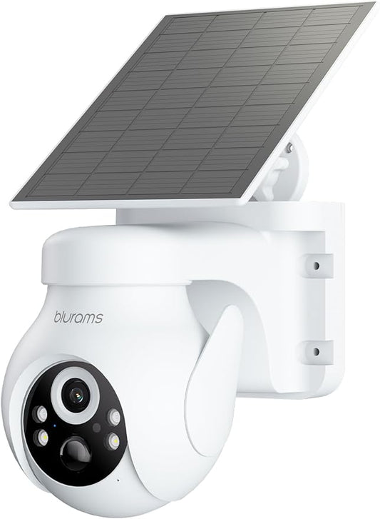 blurams Solar Outdoor Camera Wireless, 360° PTZ Security Cameras Wireless Outdoor with Human Auto Tracking, 2K IR/Color Night Vision, Battery Powered, 2.4GHz Only