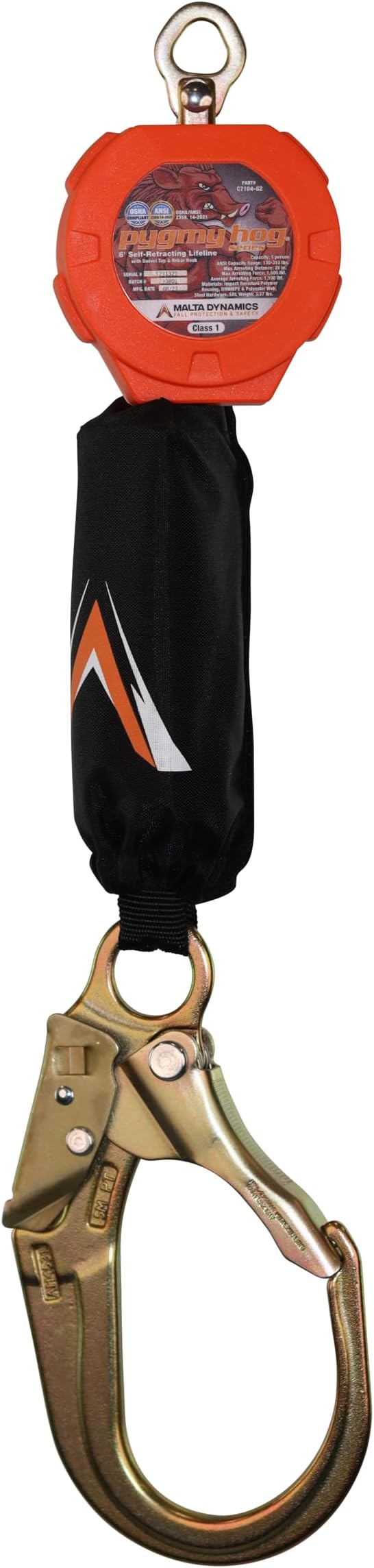 Malta Dynamics Pygmy Hog Web Self Retracting Lifeline – Fall Protection Retractable Safety Lanyard with Connector Kit and Rebar Hook, OSHA Compliant & ANSI Compliant (6 Foot)