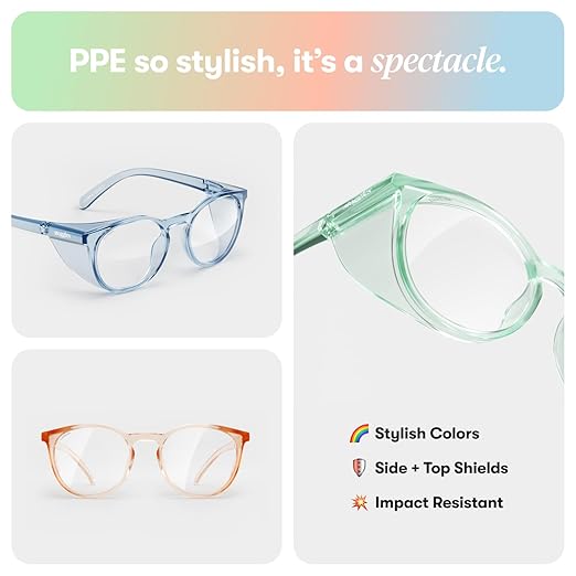 Stoggles Round Z87.1 Certified Polycarbonate Safety Glasses, Scratch & Shatter-Proof, Blue-Light & UV Blocking Lens, Top & Side Shields, Anti-Fog Dip Coated, Durable, Protective & Stylish Eyewear