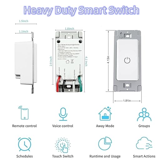 Nexete Smart Light Switch,2.4GHz Wi-Fi Single Pole Touch Switch, Timmer Voice & Smart Life App Control,Compatible with Alexa Google Assistant,Neutral Wire Required,White(Single Switch)