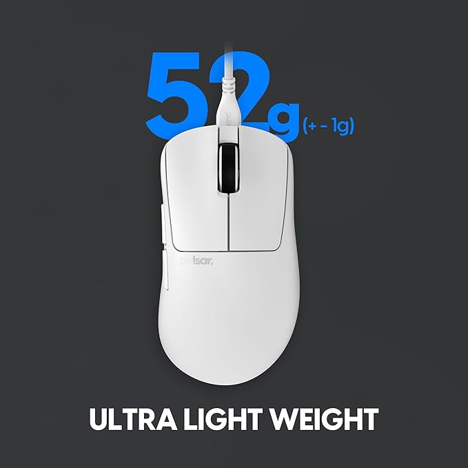 Pulsar Gaming Gears Xlite Wired Gaming Mouse, Ultra Lightweight 1.83 oz (52g), Ergonomic, Optical Switch, 26000 DPI, Motion Sync, PAW3395 Sensor (Medium, Wired, White)