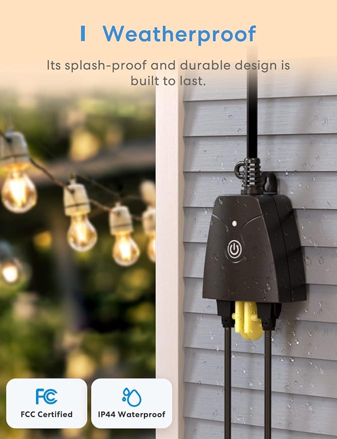 meross Outdoor Smart Plug Compatible with Apple HomeKit, Siri, Alexa, Google Assistant and SmartThings, Waterproof Outdoor Outlet, Remote & Voice Control, Timer, FCC and ETL Certified