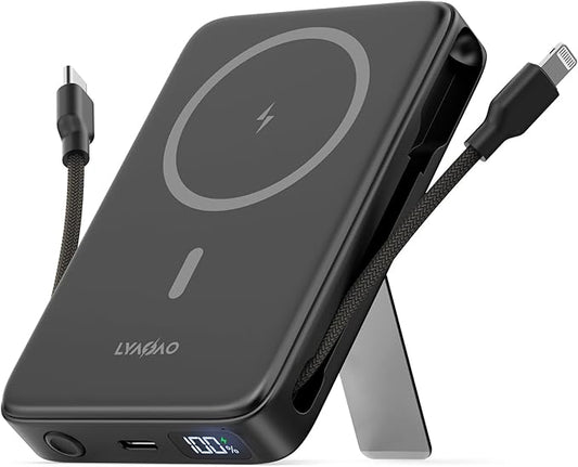 2025 Latest Portable Charger, 16800mAh Magnetic 15W Wireless Power Bank with 2 Built in Cables, LED Display Battery Pack Travel Essentials for iPhone 17/16/15/14/13/12/Pro/Mini/Pro Max