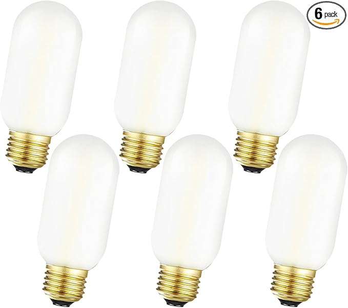 Leools E26 LED Bulb 6W Equivalent e26 led Bulb 60 Watt Dimmable Daylight 4000K Frosted Glass E26 Edison Bulb AC120V 600lm Tubular T14 T45 LED Bulb for Pendant, Sputnik,Vanity,Chandeliers Pack of 6