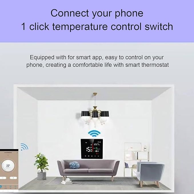 Touchscreen Thermostat, 90‑240V APP Control Digital Thermostat with LED Display for TUYA AC, Smart Home Thermostat for Programmable Period, Heat & Cooling Temperature Control