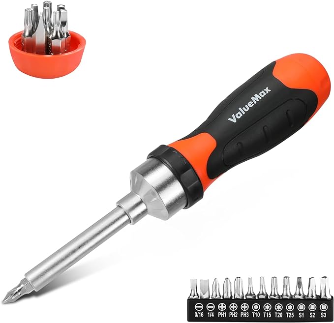 ValueMax 13-in-1 Multi-bit Ratcheting Screwdriver Set Tool All in One, Portable Multi-purpose Ratchet Screw-driver, Slotted/Philips/Torx/Square