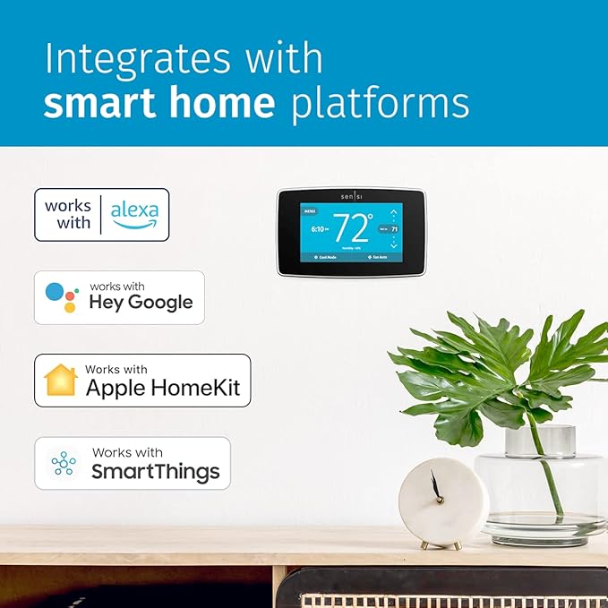 Emerson Sensi Touch Wi-Fi Smart Thermostat with Touchscreen Color Display, Works with Alexa, Energy Star Certified, C-wire Required, ST75 Black 5.625" x 3.4" x 1.17"