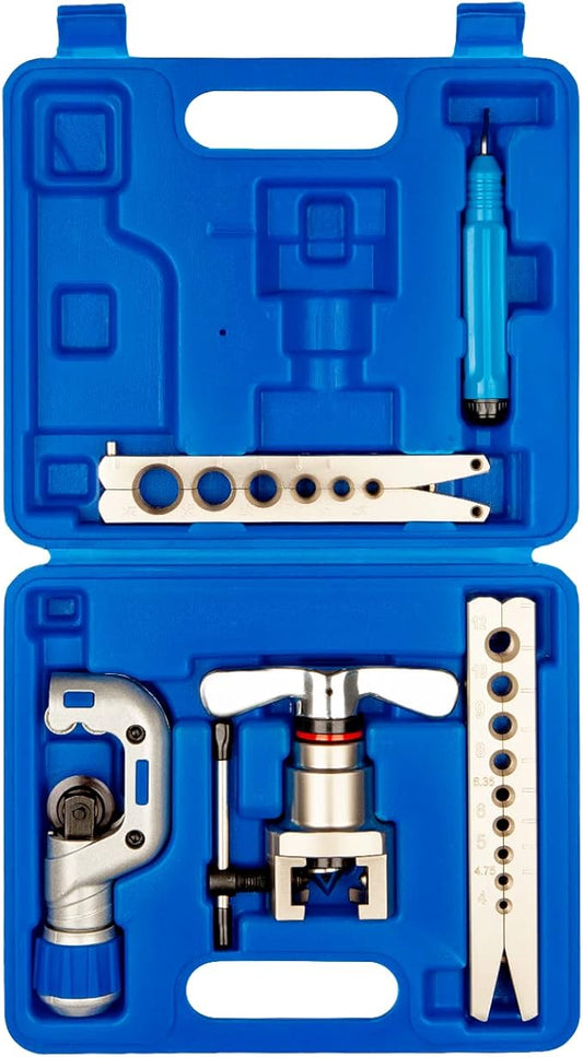 Wostore Flaring Tools Set 2 Flaring Bar for 15 Dies Sizes Eccentric Cone Refrigeration HVAC with Tube Cutter and Reamer