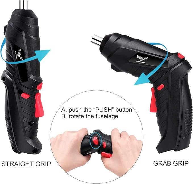 Electric Screwdriver, 3.6V Cordless, 44pcs Screwdriver Bit Set, Front LED Light, Flexible Shaft, Micro USB, Carrying Case, Ideal for Home Improvement & Furniture Assembly