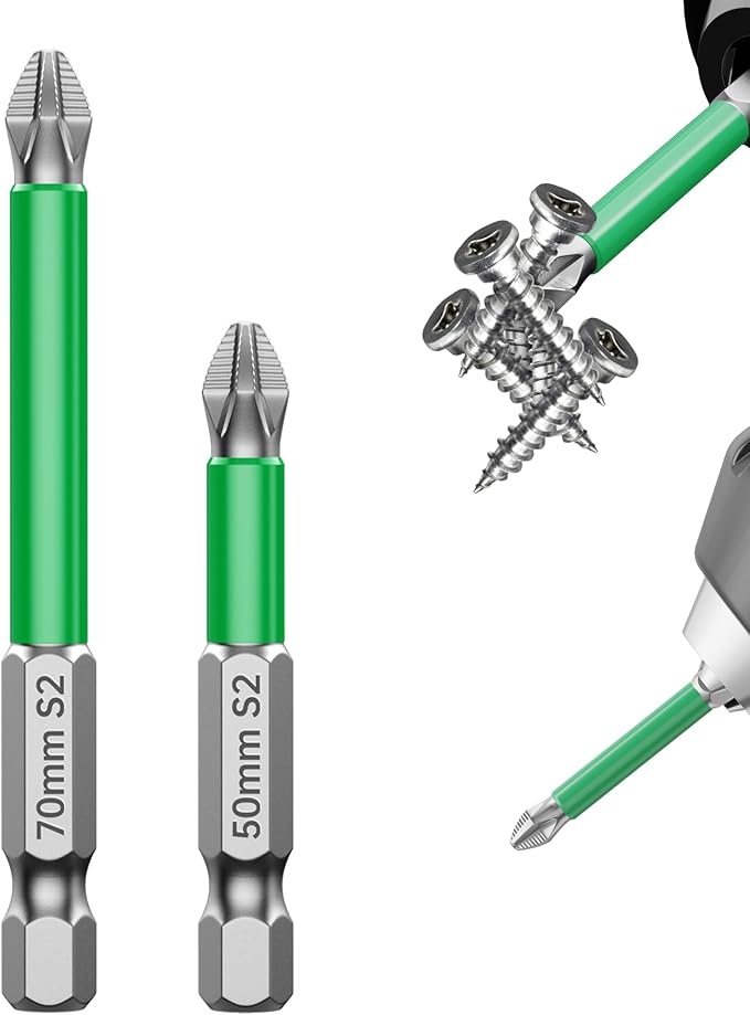HUHAO 2Pcs High Magnetic Screwdriver Bit Set,S2 Alloy Steel Anti-Slip Drill Bit,1/4 Inch Hex Shank,Phillips Impact Screwdriver Bits Sets Waterproof Impact Batch Head for Electric Hand Tool