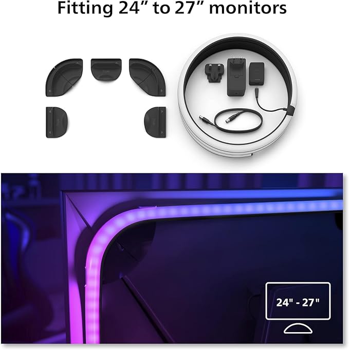 Philips Hue White and Color Ambiance Gradient PC LED Lightstrip for 24'' to 27'' Monitors Requires Hue Hub, Compatible with Alexa, HomeKit, and Google Assistant, Black (578294)