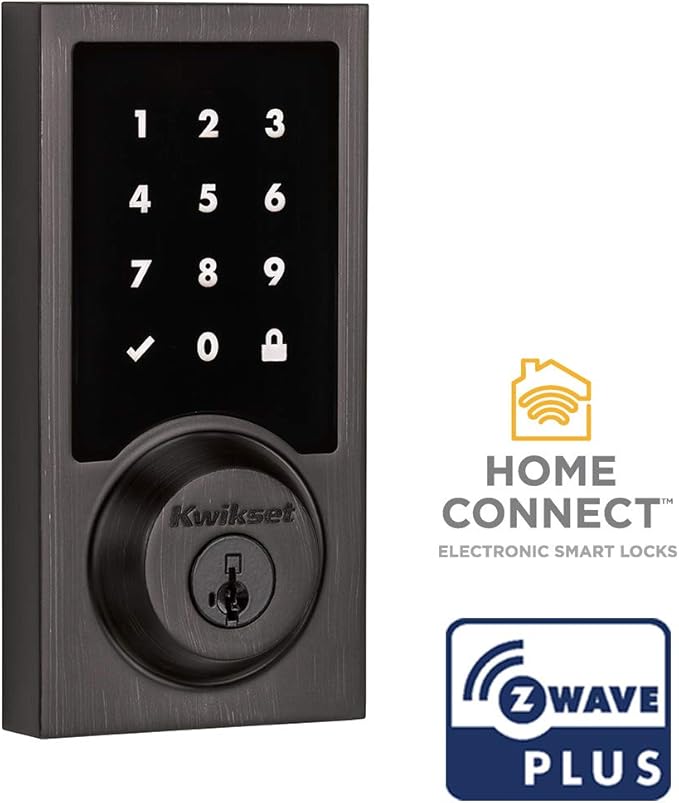 Kwikset SmartCode 916 Z-Wave Smart Lock, Keyless Entry Ring Compatible Door Lock, Touchscreen Electronic Deadbolt, SmartKey Re-Key Security, Smart Hub Required, Contemporary Venetian Bronze
