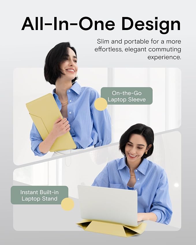 MOFT Laptop Carry Sleeve, 2-in-1 Laptop Bag & Stand for 16" MacBook Air/Pro & Dell/HP/Lenovo/Asus, Stylish Slim Computer Sleeve Bag with Expandable Storage for Computer Accessories, Panna Cotta