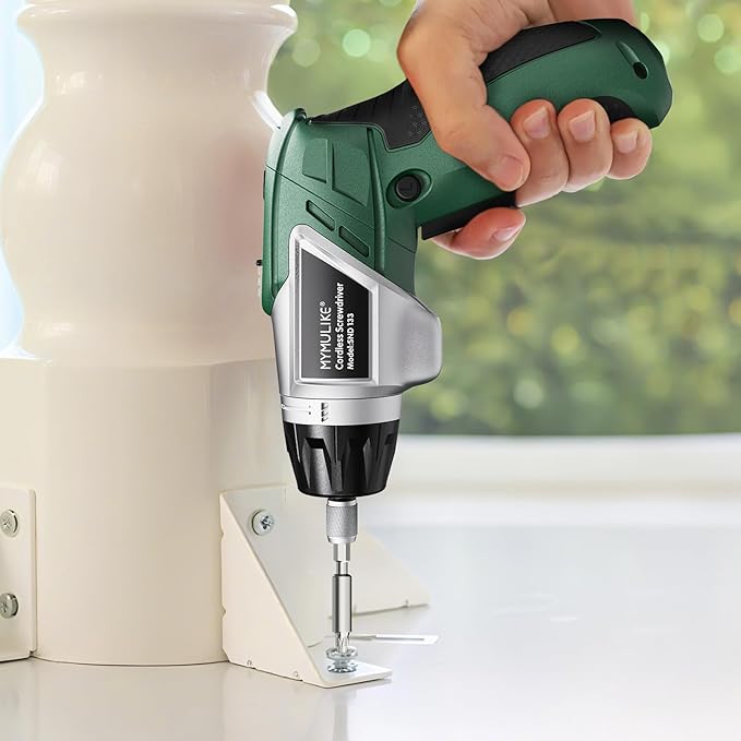 Electric Screwdriver Cordless Set, 3.6V Power Screwdriver Rechargeable with Light, Green Screw Gun with Pivoting Handle and Drill, 49 Pcs Accessories, 6+1 Torque Setting, 2000 mAh Battery