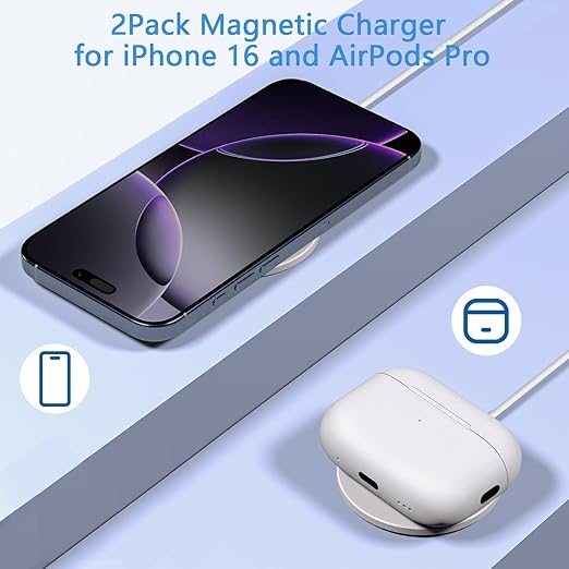 Magnetic Wireless Charger for iPhone 16, 2 Pack 15W 6FT Fast Apple Mag-Safe Charger, with USB C Apple Fast Charging Block Adapter for iPhone 16/16 Pro/Pro Max/15/14/13/12 Series, AirPods 3/2/Pro/Pro 2