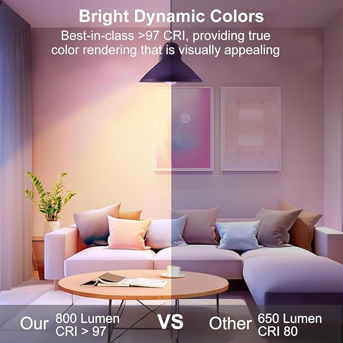 Matter Smart Light Bulb, A19 WiFi Smart Bulbs, Recessed Can LED Color Changing Light Bulbs RGBW, Works with Matter, Alexa and Google Assistant, 2.4Ghz Only, E26 800 Lumen, 2 Pack